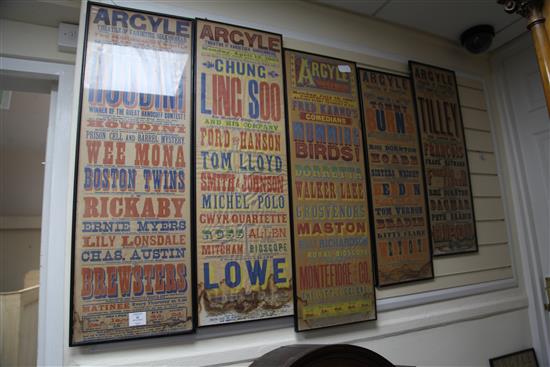 A collection of six Argyle Theatre of Varieties playbills, largest 35 x 11in.